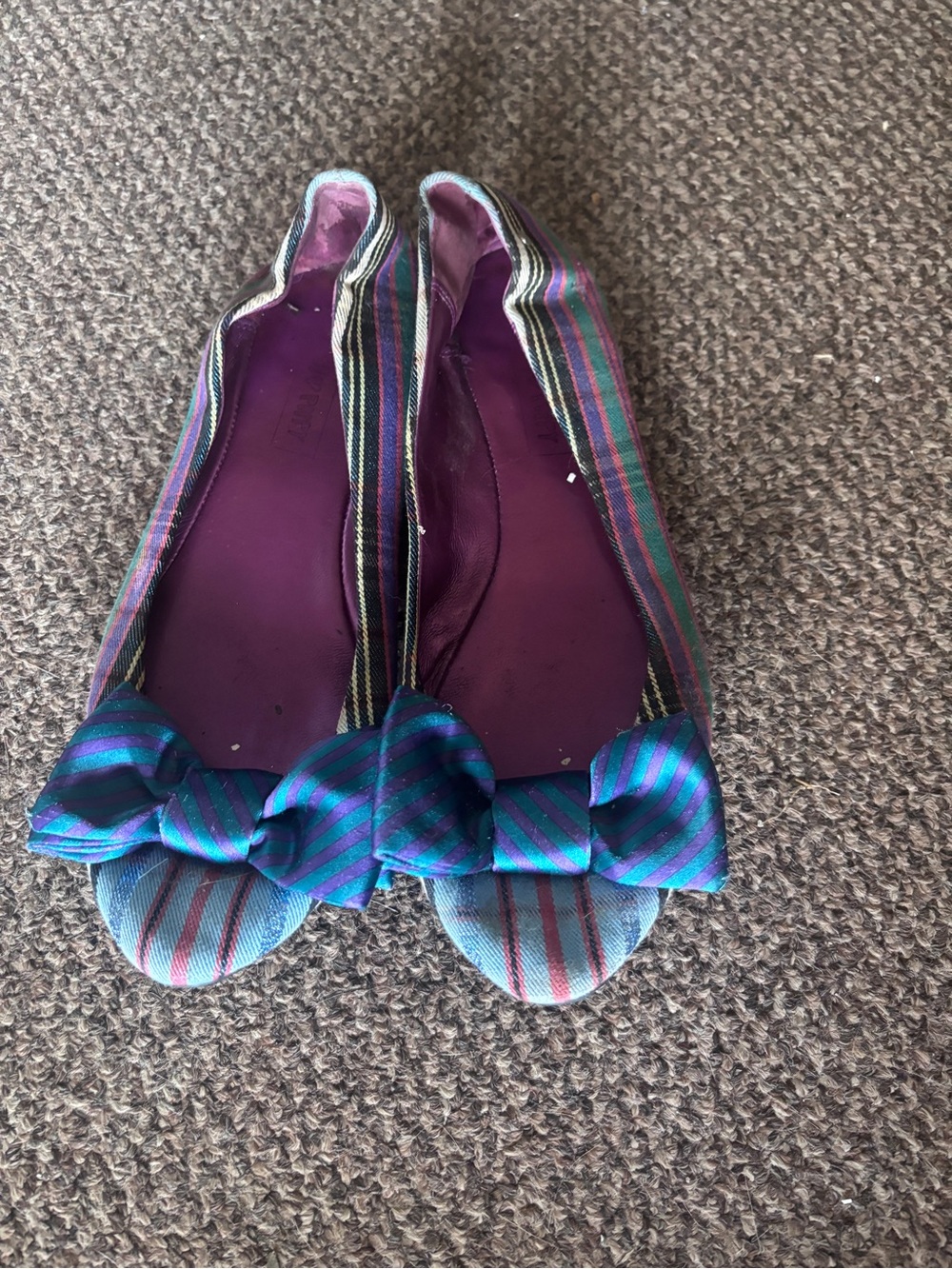 Coach Poppy Striped Bow Ballet Flats in Purple and Teal